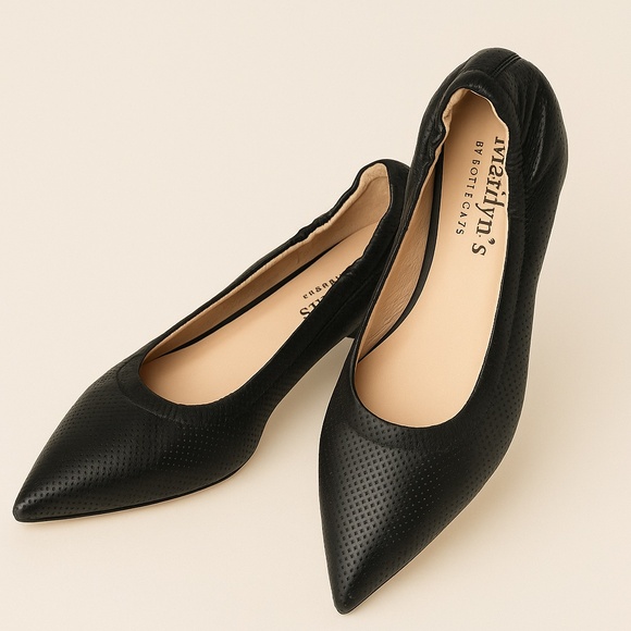 Marilyn’s by Bottega23 Black Perforated Leather Ballet Flats – Made in Italy 🇮 - Picture 1 of 15